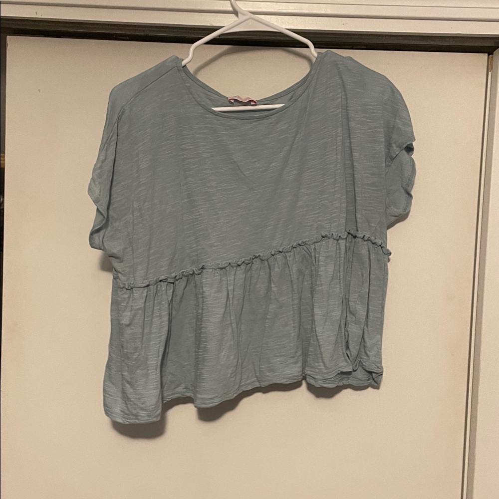 Light Blue Ruffled peplum Top